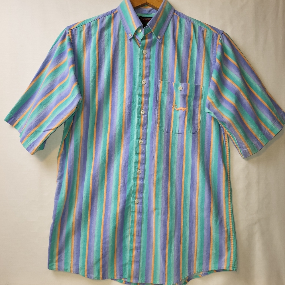 Duxbak Striped Multicolor Short Sleeve Shirt‎ Men's Size Medium